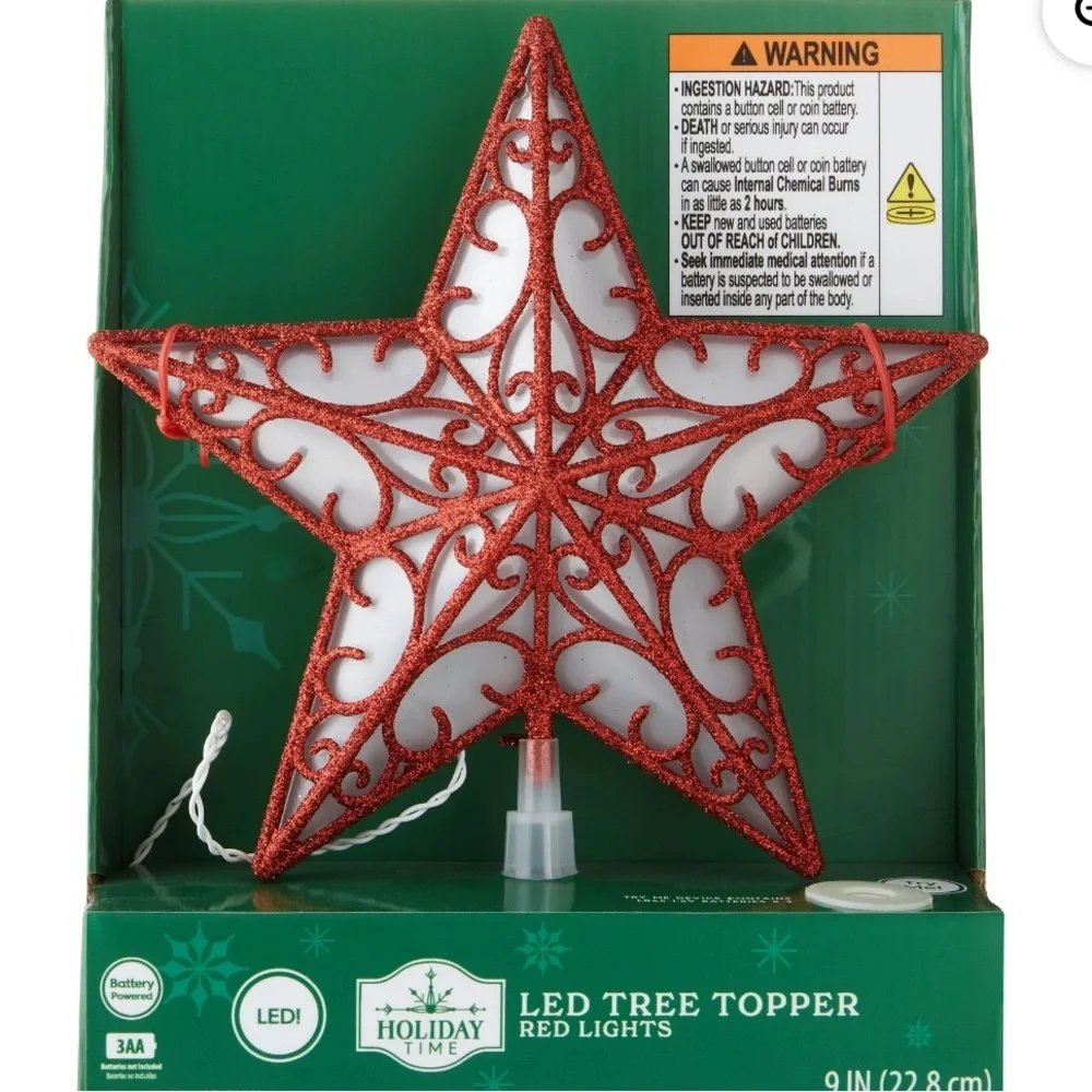 LED Star Christmas Tree Topper red battery operated NEW NWT Xmas holiday time